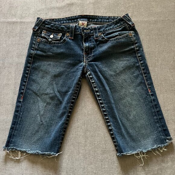 True Religion Denim Jean Shorts Men 32 Billy Made in USA Distressed Cutoff Y2K - Picture 1 of 8